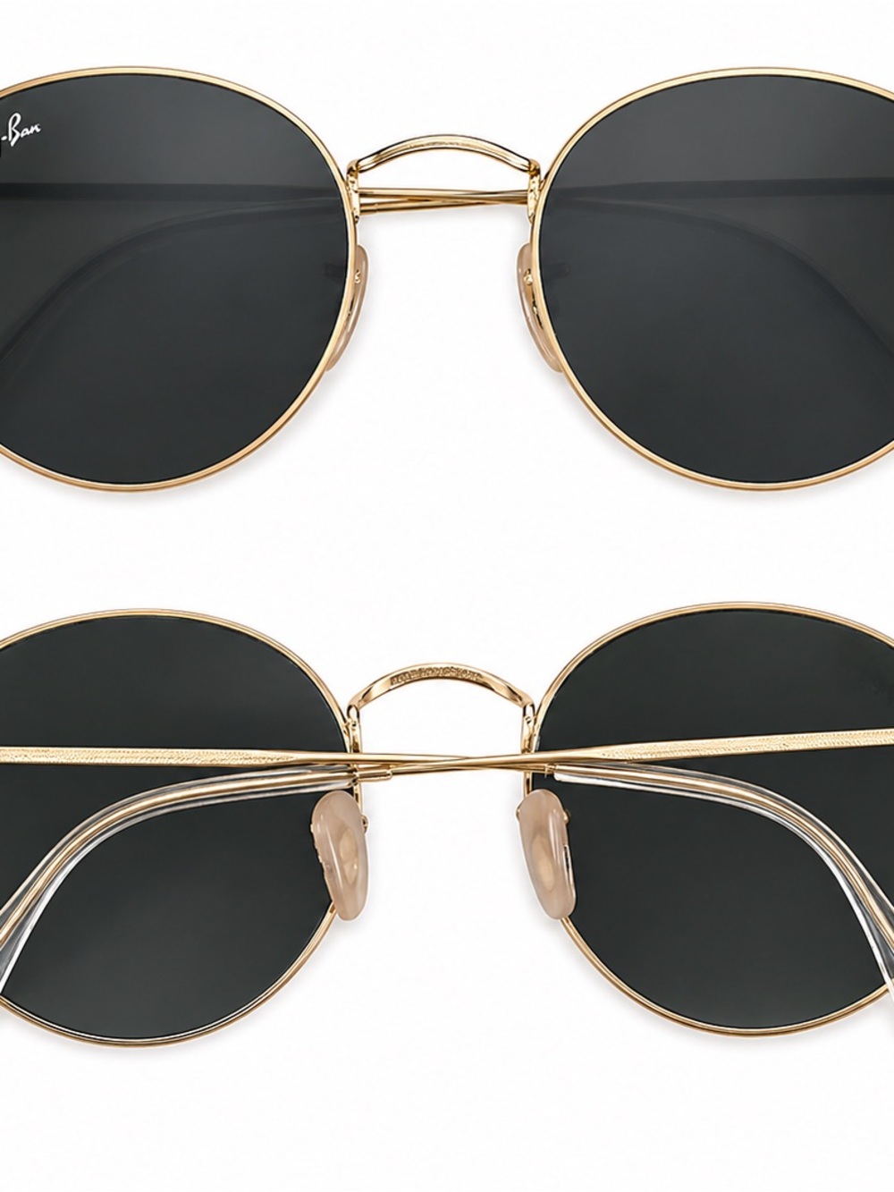 Ray-Ban Gold Frame Round Sunglasses with Black Lenses